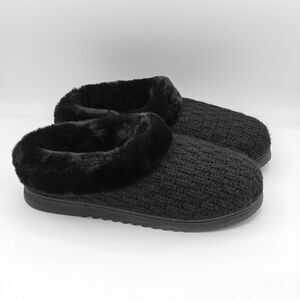 DearForms Women' s Chenille Tab Scuff Slipper Black